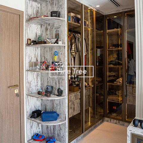 Luxury wardrobe with glass doors and efficient storage