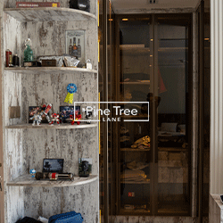 wardrobe with sleek glass doors and efficient storage
