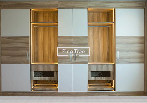 Modern wardrobe featuring open central storage space