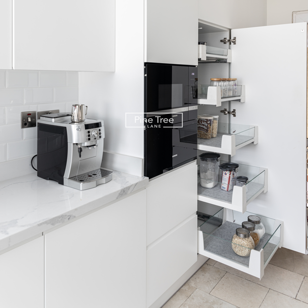 kitchen layout with storage units