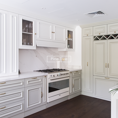 styled open kitchen with classic cabinetry
