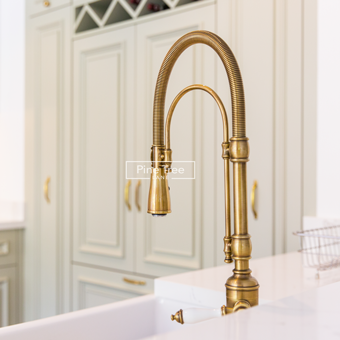 kitchen with brass sink fixtures