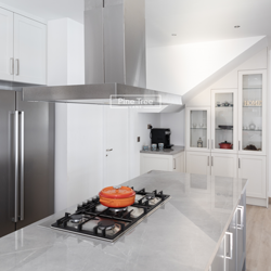 Kitchen countertop featuring a modern chimney