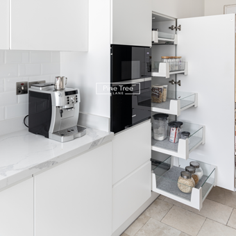 Modern kitchen with pull-out glass pantry