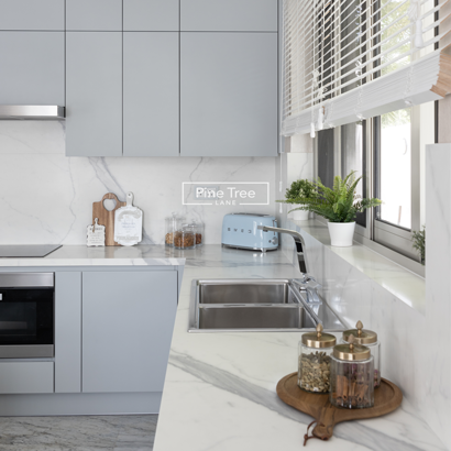 kitchen with Soft grey cabinets