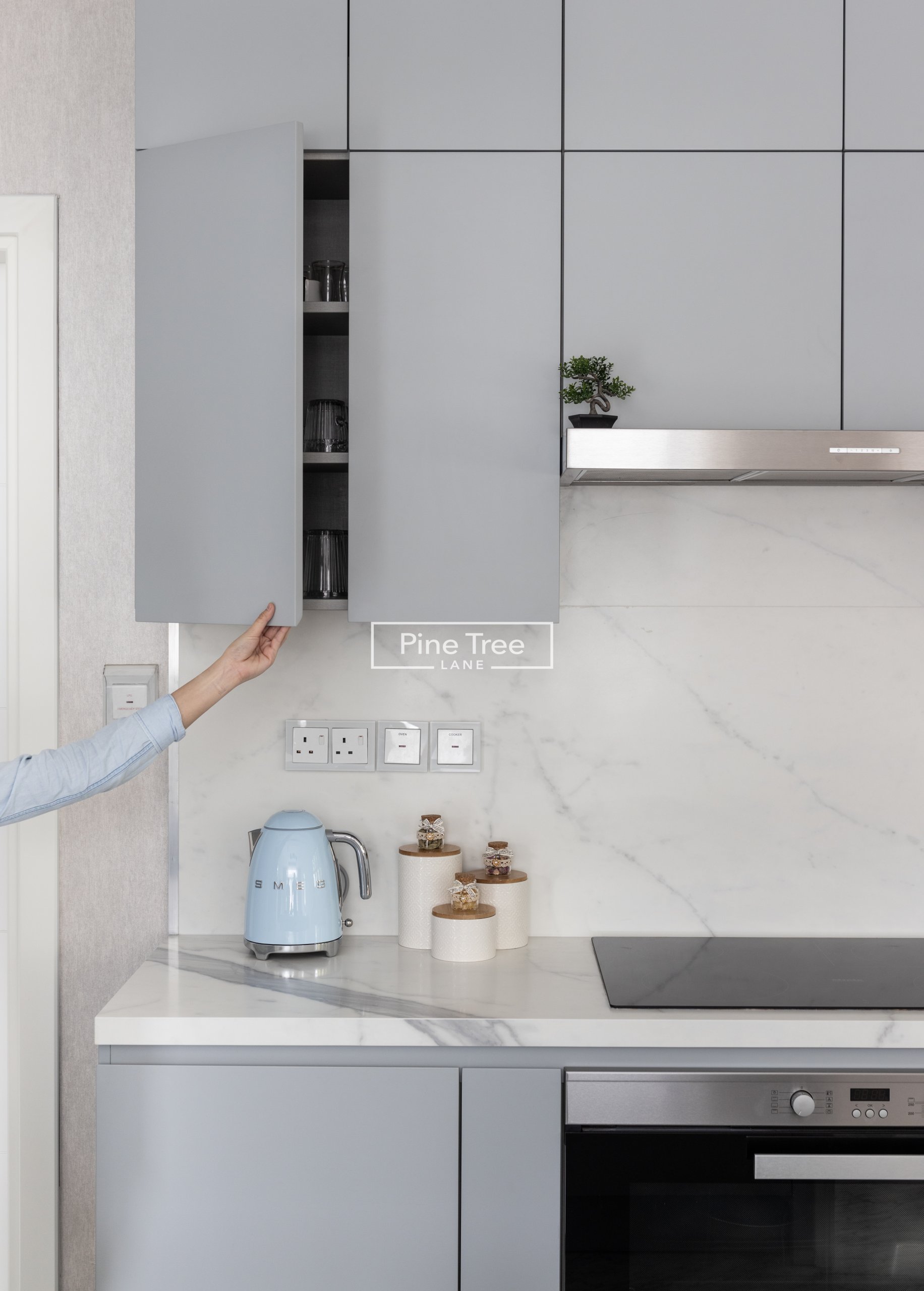 Kitchen sleek grey cabinets