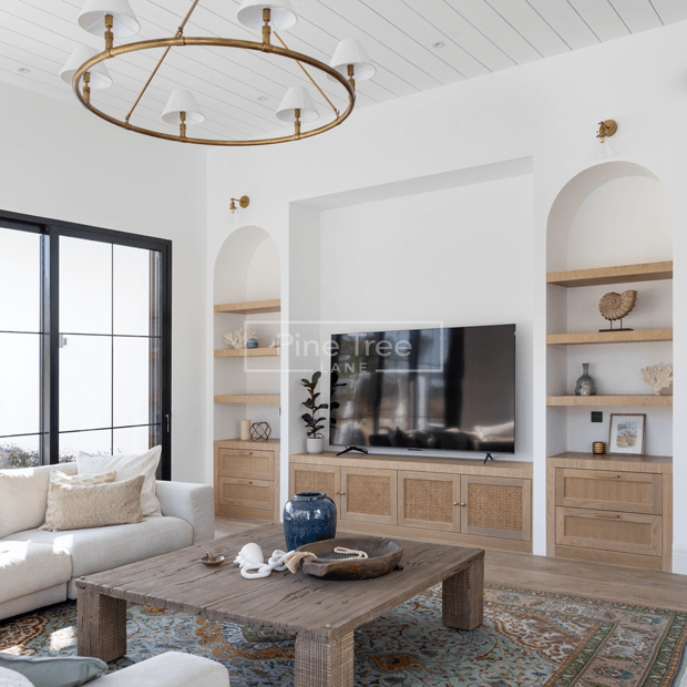 Living room with elegant custom joinery and shelving