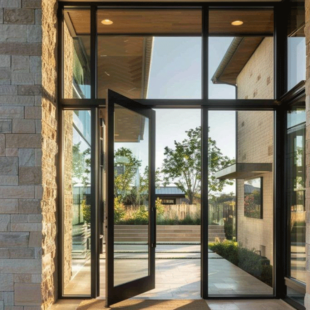 PVC exterior door with clear glass