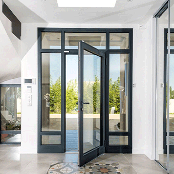 Stylish exterior door with PVC frame and glass