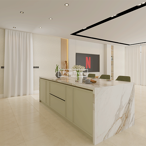 Modern living space with 3D TV unit