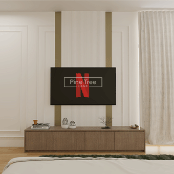 bedroom with a minimalist TV unit