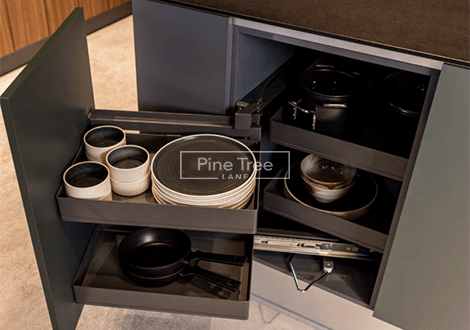 Paired kitchen accessories organized inside cabinet