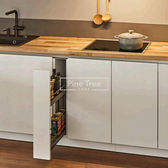 Kitchen storage cabinet with coordinated accessories