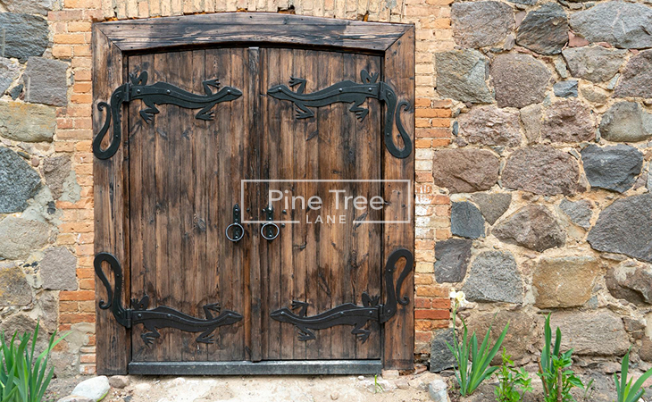 Rustic Wooden Door with Vintage Handles