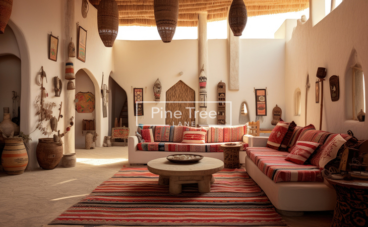 living room interior design with Arabic Touch and Modern Elegance