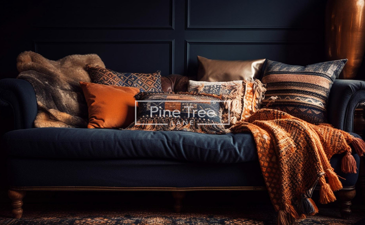 living room design with Luxurious Fabrics & Upholstery