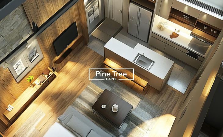 Overhead floor plan image of Kitchen island dimensions